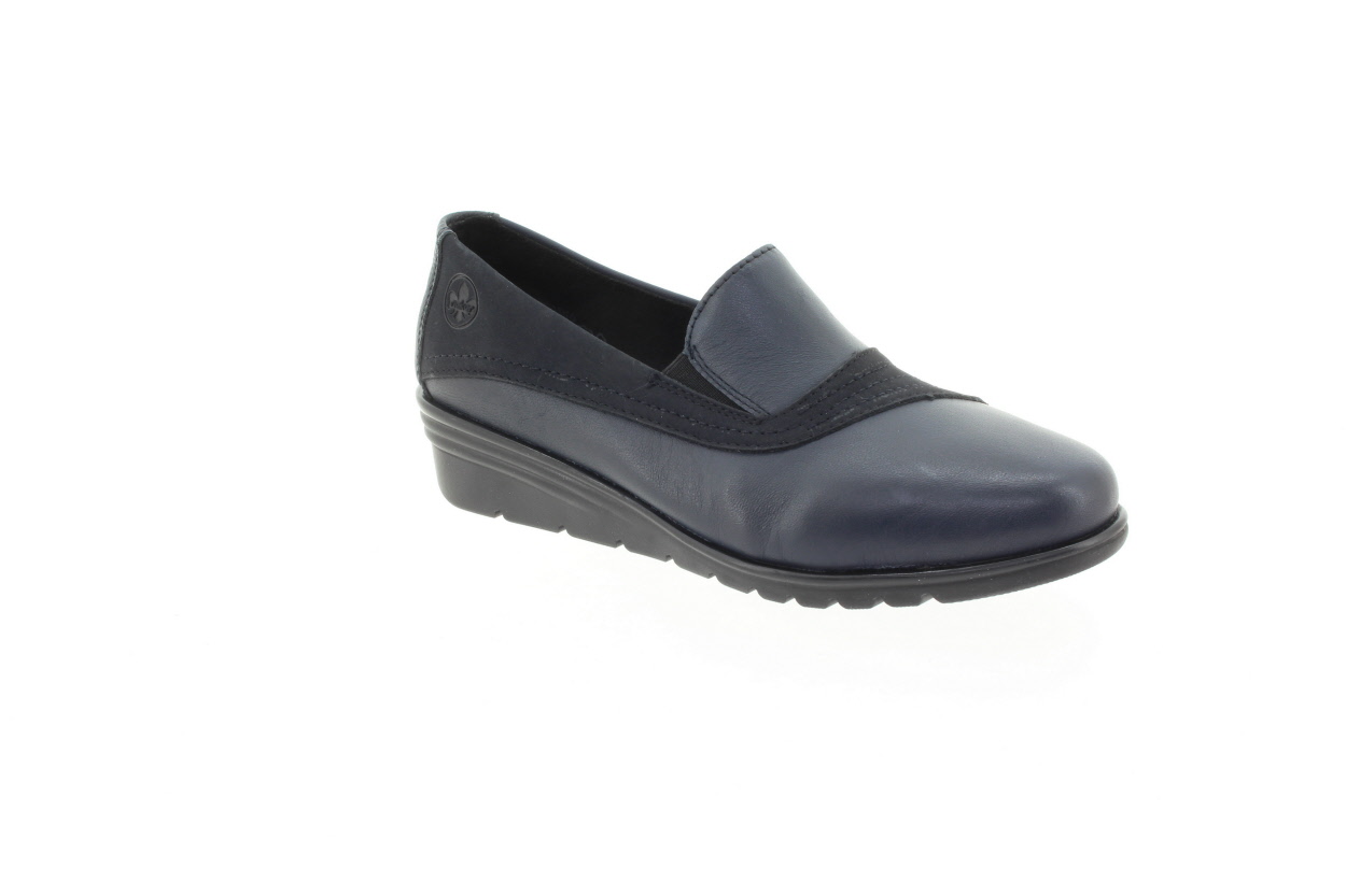 RIEKER Dámské modré kožené baleríny na klínu