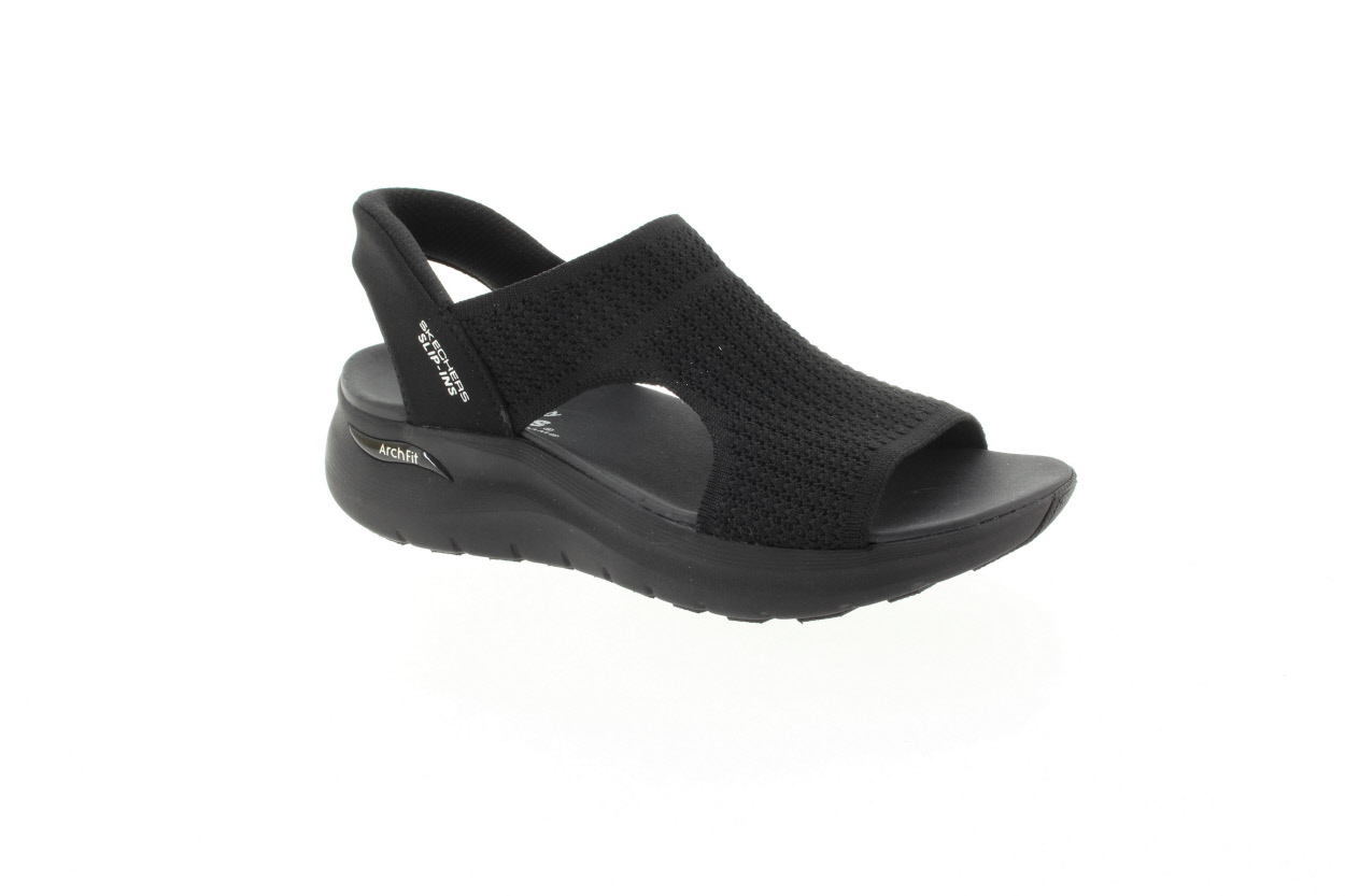 SKECHERS Dámské černé textilní sandály na klínu