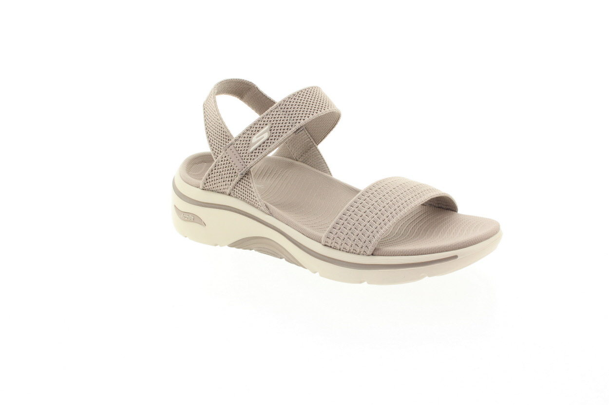 SKECHERS Dámské béžové textilní sandály na klínu