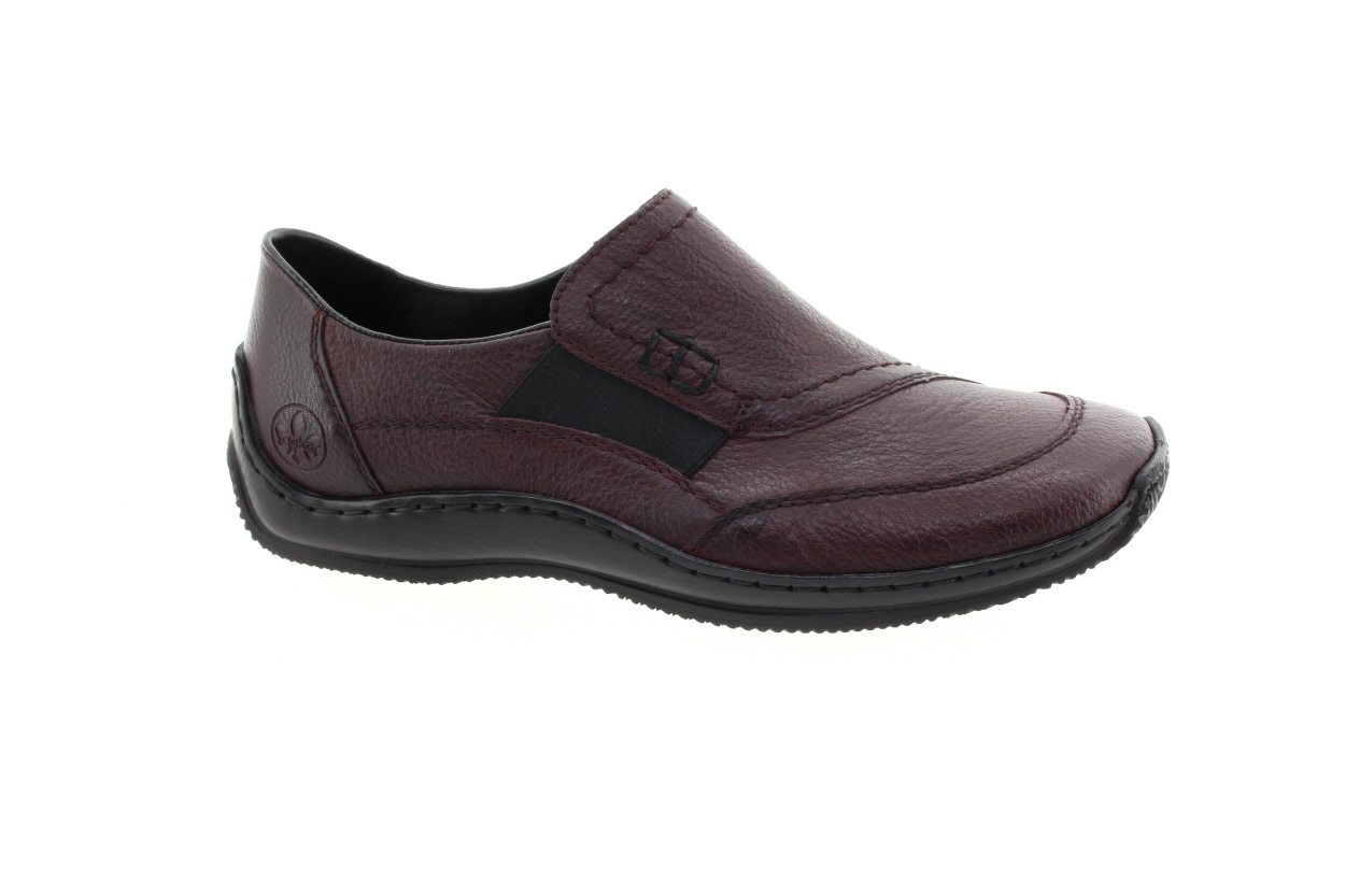 RIEKER Dámské tm.vínové kožené mokasíny