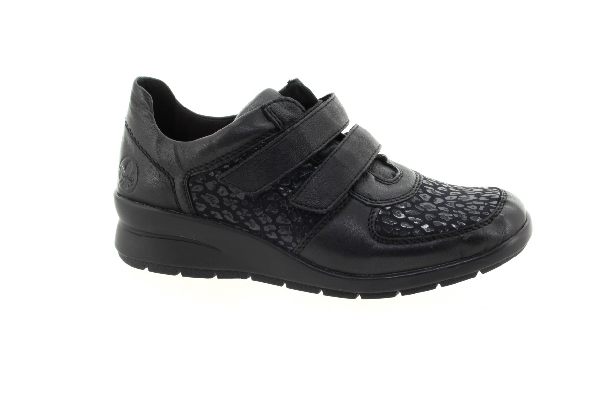 RIEKER Dámské černé kožené tenisky na klínku