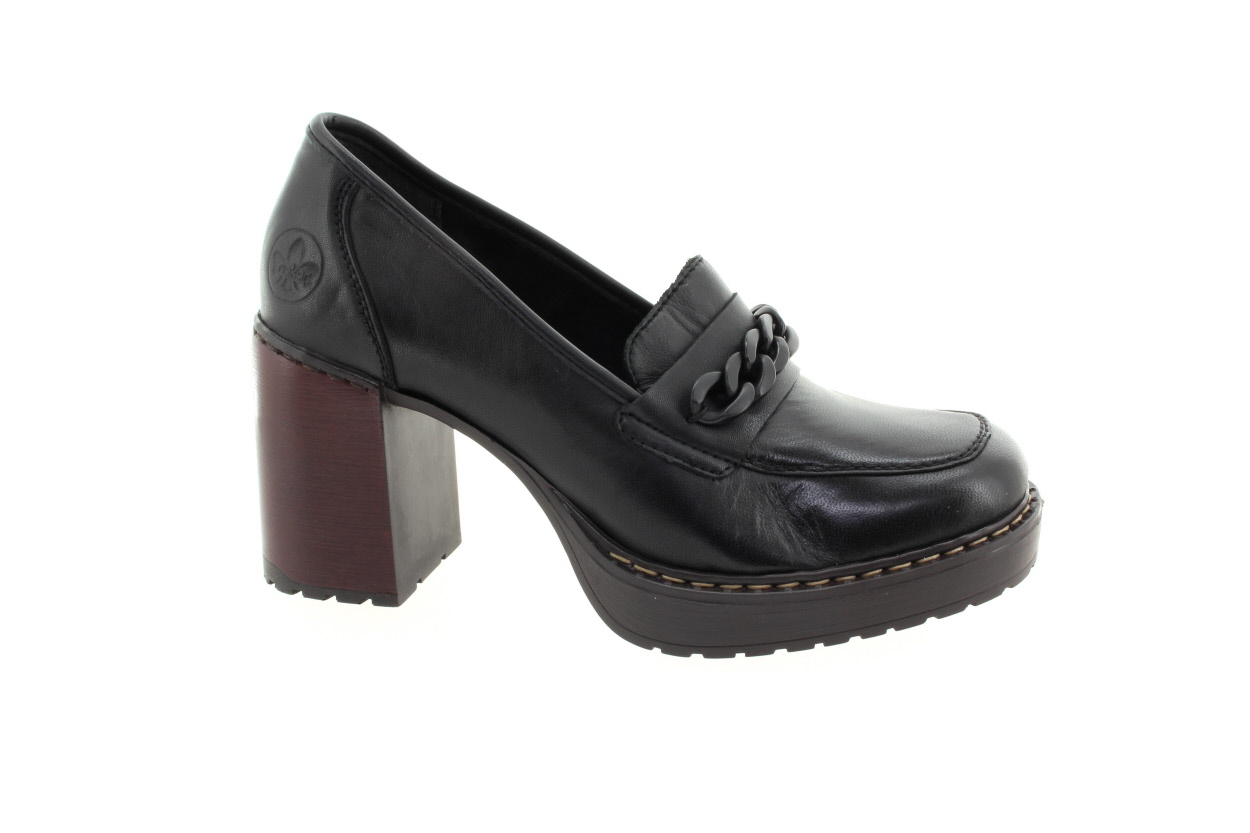 RIEKER Dámské černé mokasíny na podpatku